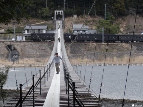 Ride a steam locomotive along the beautiful Oigawa Valley in Shizuoka and stay at Japanese farmhouses surrounded by tea fields and the foothills of Fujisan.
