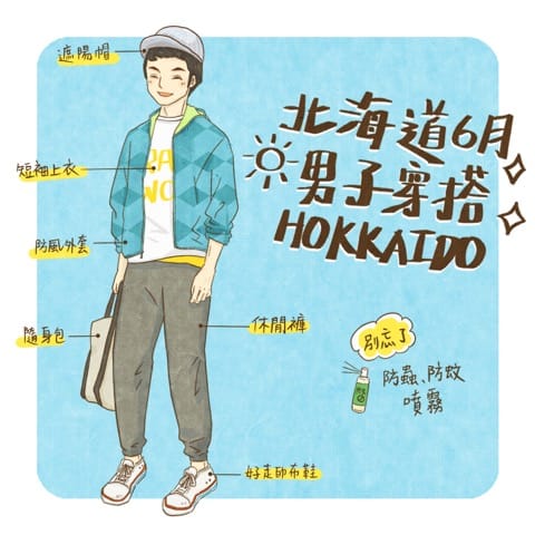 夏天北海道天氣服裝穿搭6-8月男子