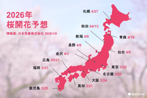 2026】花見はいつから？全国の桜の開花・満開予想をチェック！ - 日本 