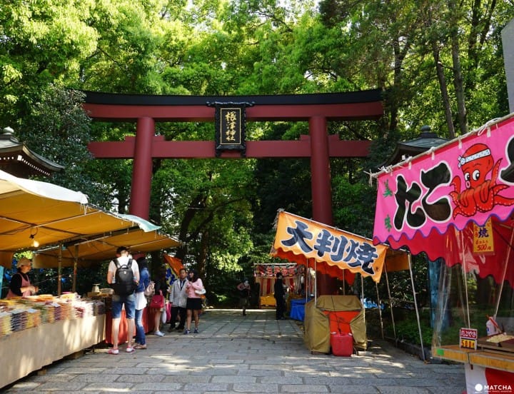 Nezu Shrine with food stalls