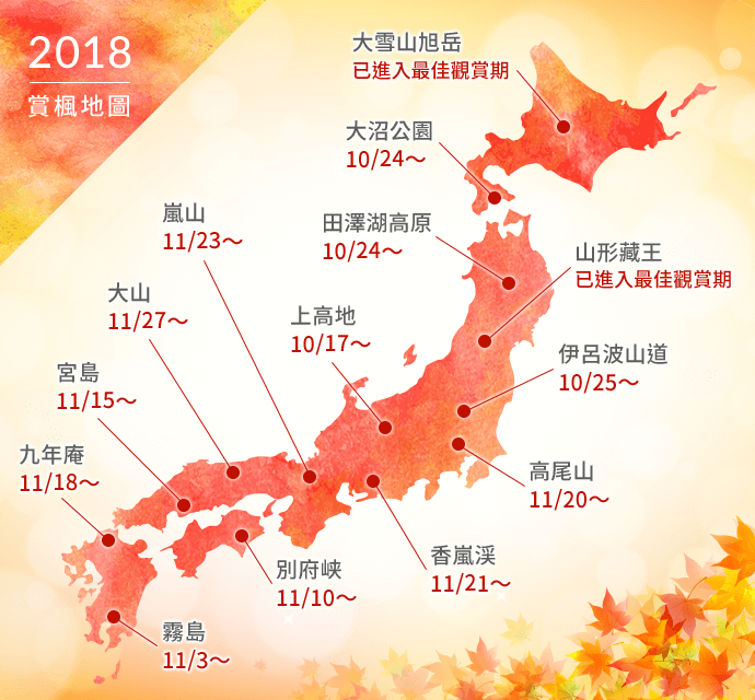 2018紅葉前線圖
