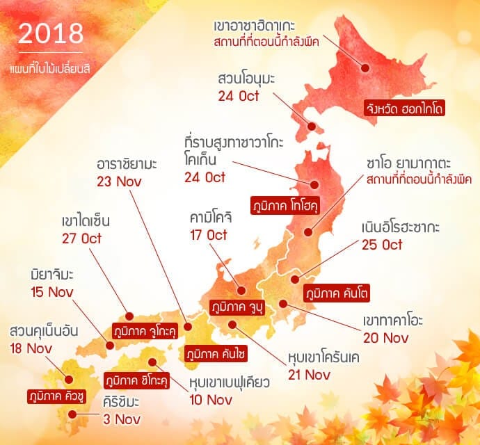 พยากรณ์ใบไม้เปลี่ยนสี 2018 และที่ชมใบไม้เปลี่ยนสีสวยๆ ทั่วญี่ปุ่น!