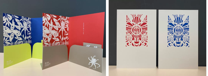 Kiriko pattern paper file (red/blue) (left) 800 yen/sheet Kiriko pattern postcard (red/blue) 150 yen/sheet (right)      