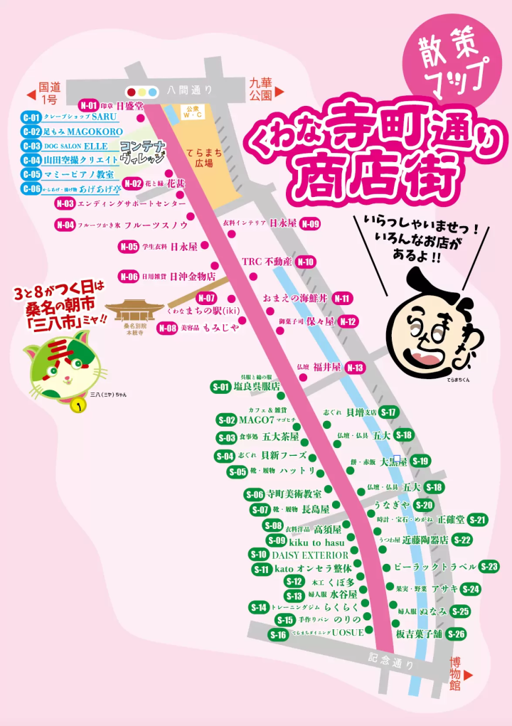 商店街步行地图引用自https://www.teramachi-kuwana.com/ 
