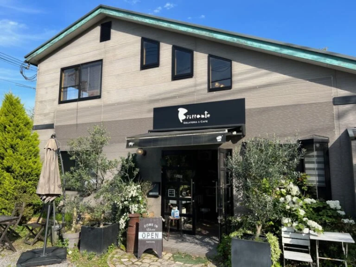 The large slanted roof is a landmark