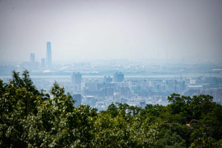 Nishinomiya City, towards the author's home. You can see the WTC in Nanko over there. 