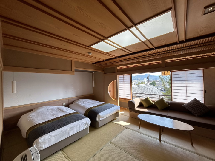 图为松田屋酒店的一间客房。拥有300多年历史的老字号旅馆。 