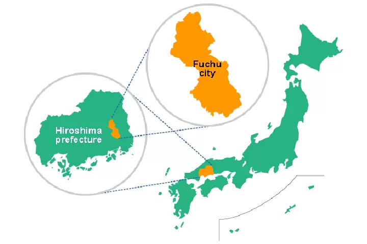 该图片借自广岛县府中市政府网站，并翻译成英文。 