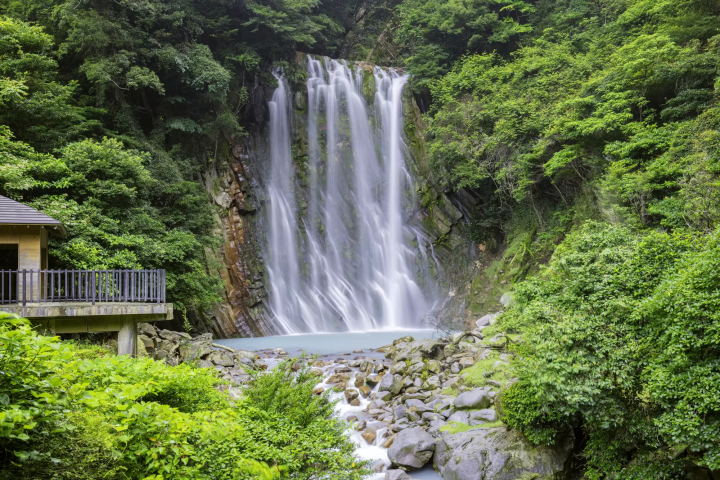 water fall next to observation deck