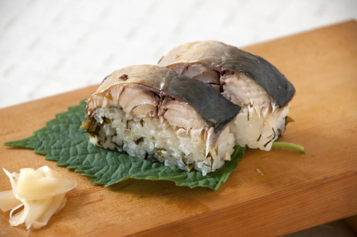 mackerel sushi on seasoned rice