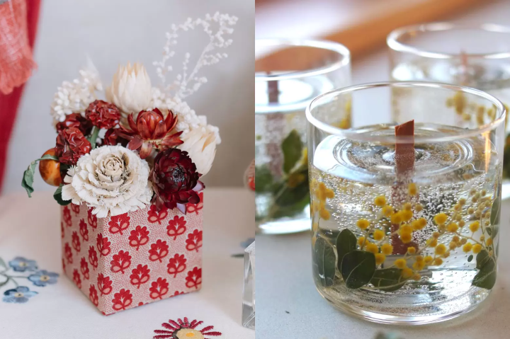 插花 4,510 日圓、玻璃凝膠蠟燭 3,630 日圓（內容因季節而異） 