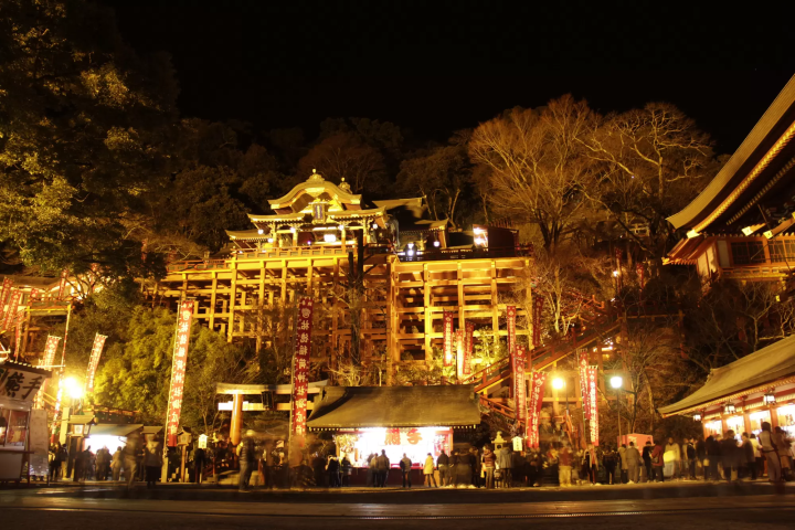 shrine illuminated at night 
