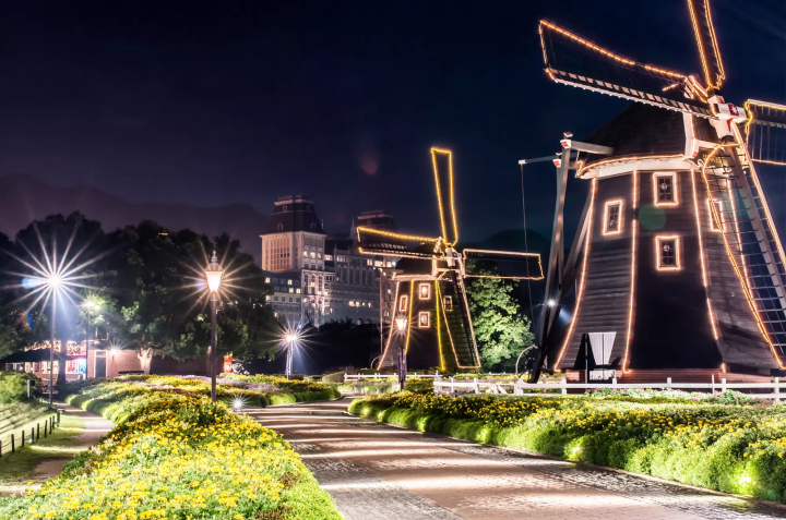 windmills with christmas lights