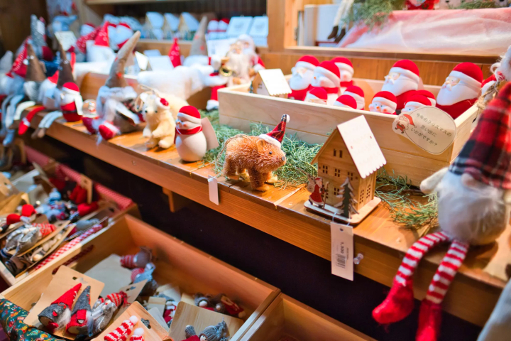 christmas themed items in shop window