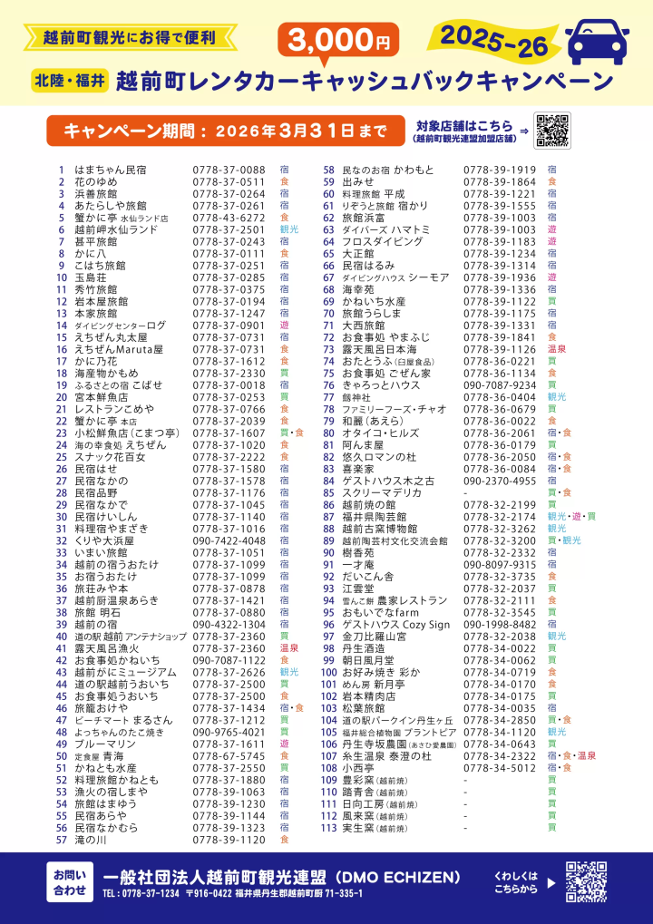 【2025年版】福井県＆越前町をお得に楽しめるレンタカーキャッシュバック紹介！