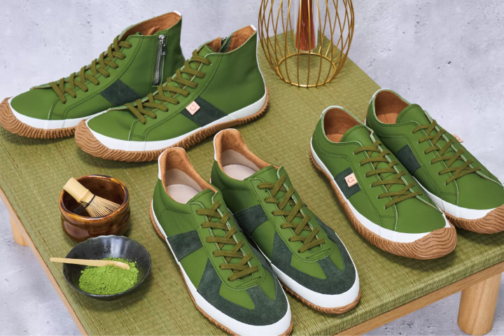 These green sneakers are made from leather tanned with matcha tea. 