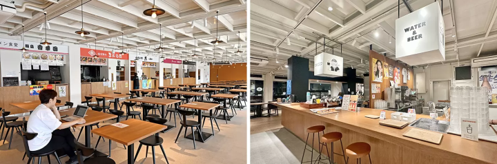 "NOTOMORI" is a temporary shopping mall set up in the parking lot of Noto Satoyama Airport. The spacious and stylish interior is hard to believe is a temporary space, with six restaurants and a drink booth run by NOTOMORI offering food and drinks. 