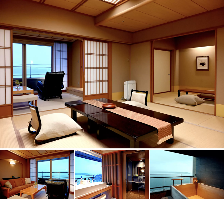 The standard Japanese-style room and bathroom also have ocean views. This room is on the 13th floor. 