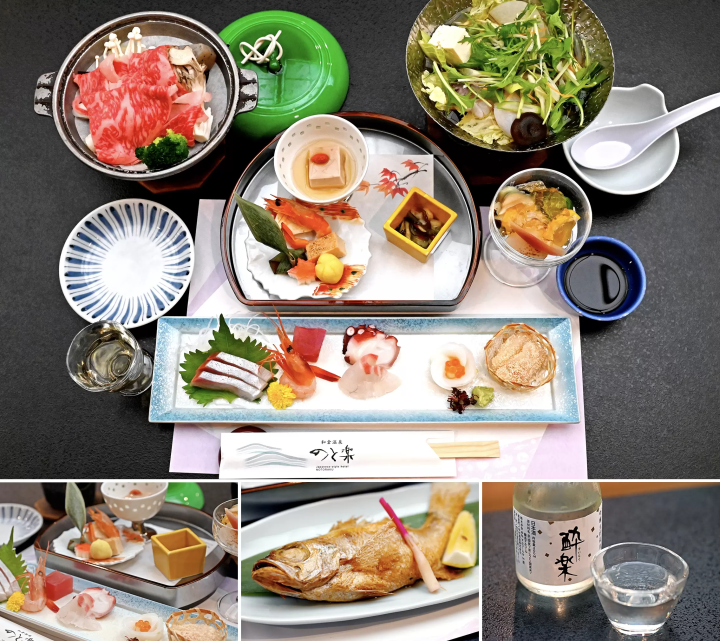 Enjoy dishes made with the bounty of Noto 's sea and land, including Kano crab, blackthroat seaperch, and Noto beef. 