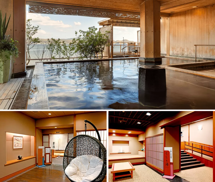 The waters of Wakura are a beauty bath with a high skin-beautifying effect that you can enjoy at your own pace. In the evening and morning, the open-air bath offers a wonderful view of Nanao Bay, creating a sense of openness. 