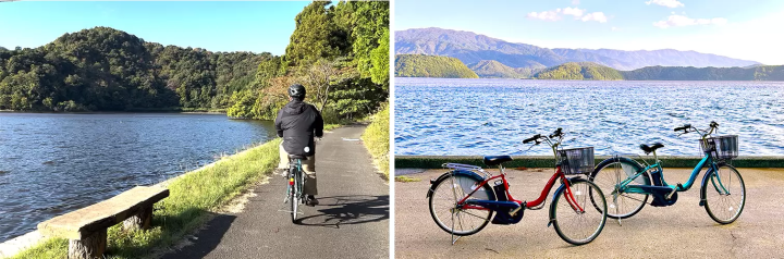 This is Lake Suigetsu, where varves were discovered. The surrounding scenery and environment of each of the five lakes are different, and you can easily see their characteristics by touring them with a guide. 
