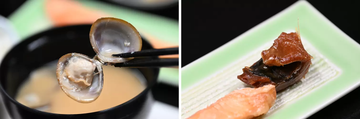 The miso soup, made with wild clams collected by the innkeeper himself and homemade miso, is exquisite. Heshiko, made by pickling mackerel in salt and rice bran, then fermenting and aging it, is one of Wakasa's traditional foods. 