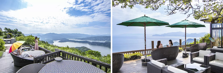 The summit park has five unique terraces where you can enjoy the panoramic view while reclining on a sofa, enjoying gourmet food, or soaking your feet in a foot bath. 