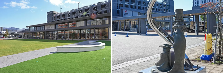 TSURUGA POLT SQUARE otta and the plaza in front of Tsuruga Station were developed in preparation for the opening of the Shinkansen in 2024. The main shopping street that connects Tsuruga Station to Kehi Shrine is lined with monuments of manga artist Matsumoto Matsumoto's masterpieces. 
