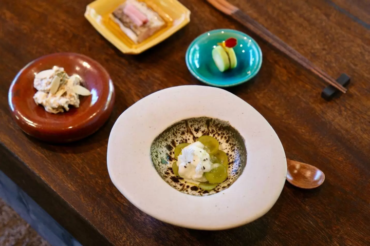 Part of the meal at KAIRI – prepared with local ingredients and served on Awaji pottery