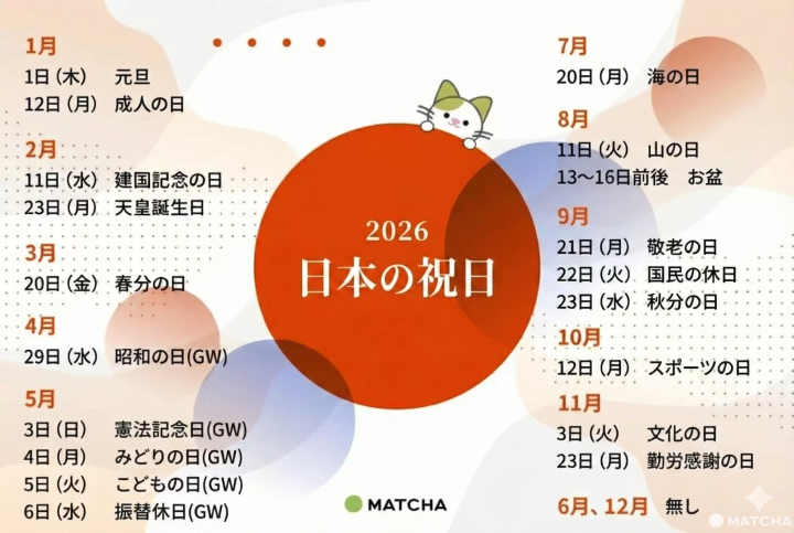 2026-2027年の国民の祝日と連休