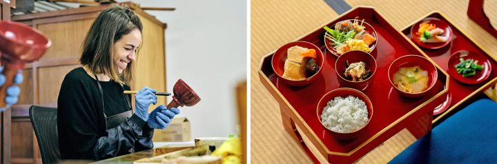 A stay at a hotel where you can experience the art of Echizen paper, Inami wood carving, and Kutani ware in the Hokuriku region