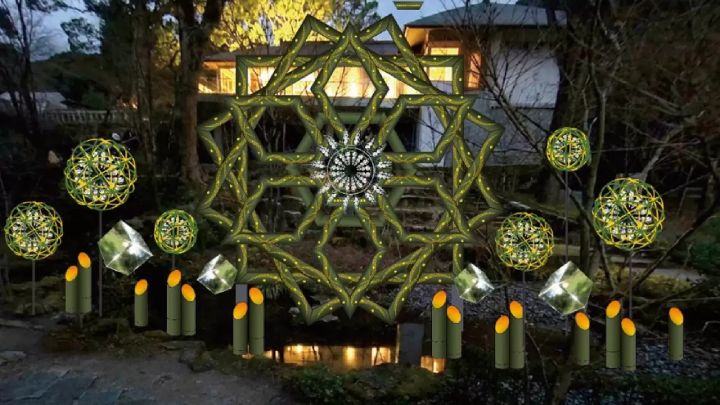 Kamado Shrine, Water Mirror - Bamboo Balls and Windmills