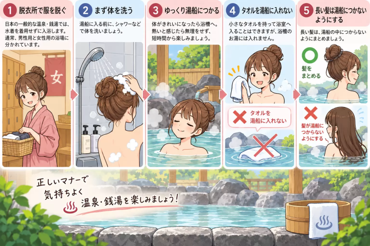 What's the difference between Japanese hot springs, public baths, and baths? We'll explain how to use them and the proper etiquette in an easy-to-understand way.