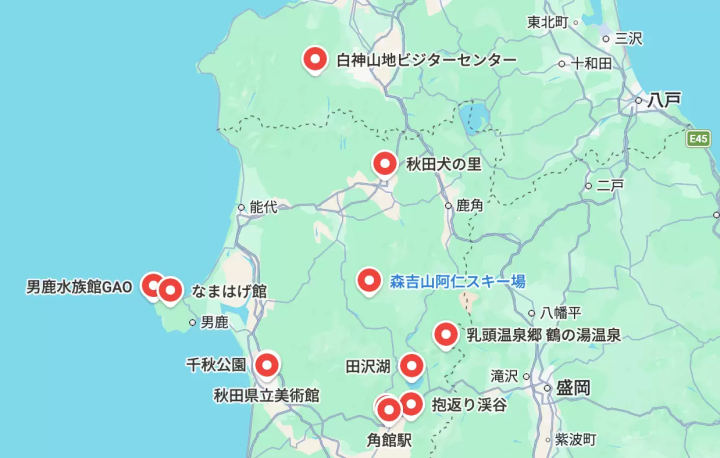 秋田景點地圖