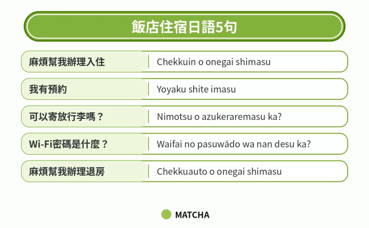 飯店住宿日語5句